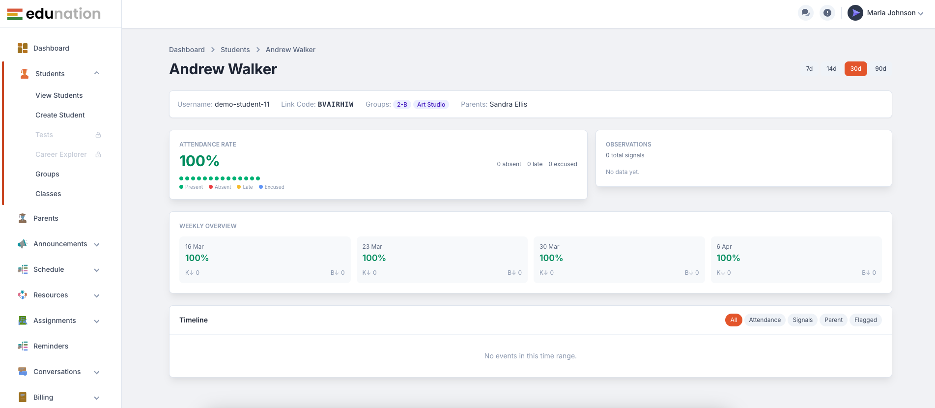 Edunation attendance and payments overview